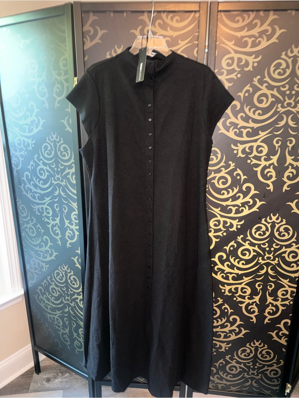 Fashion Nova Black Button-Front Cap Sleeve Midi Dress